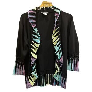 The Pyramid Collection Women's VTG Colorful Ruffle Crochet Trim Cardigan L